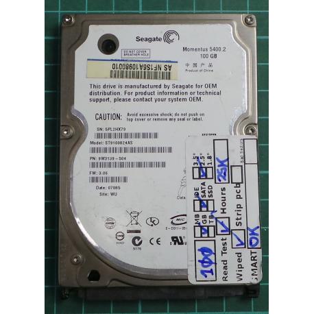 USED, Hard Disk, Seagate, Momentus 5400.2 , ST9100824AS, P/N: 9W3139-504, Firmware: 3.06, Laptop, SATA, 100GB