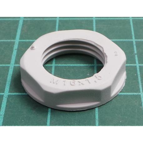 Nut, M16, polyamide, 22mm, grey, Pitch: 1.5, GNUT003