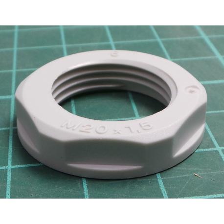Nut, M20, polyamide, 26mm, grey, Pitch: 1.5, GNUT002