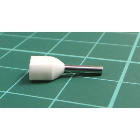 TLA, TCEF508F, Twin Bootlace Ferrule, White, Cable Entry 0.5mm², Barrel Length 8mm