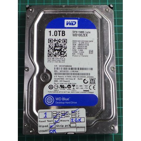 USED, Hard Disk, WD10EZEX, WD Blue, WDEZEX-21M2NA0, Desktop, SATA ,1TB