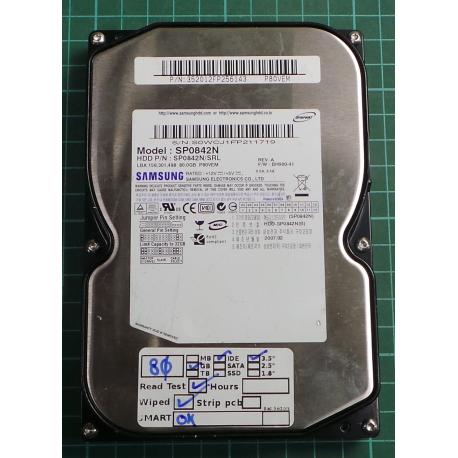 USED, Hard Disk, SAMSUNG, SP0842N, P/N: 352012FP256143, Desktop, IDE, 80GB