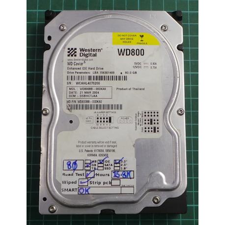 USED, Hard Disk, WD800, WD Caviar, WD800BB-00DKA0, Desktop, IDE, 80GB