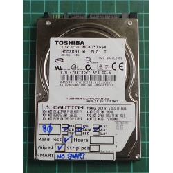USED, Hard Disk, TOSHIBA, MK8037GSX, HDD2D61 W ZL01 T, Laptop, SATA, 80GB