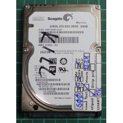 USED, Hard Disk, Seagate, Momentus , ST9500423AS, P/N: 9RT143-021, Firmware: 0004HPM1, Laptop, SATA, 500GB