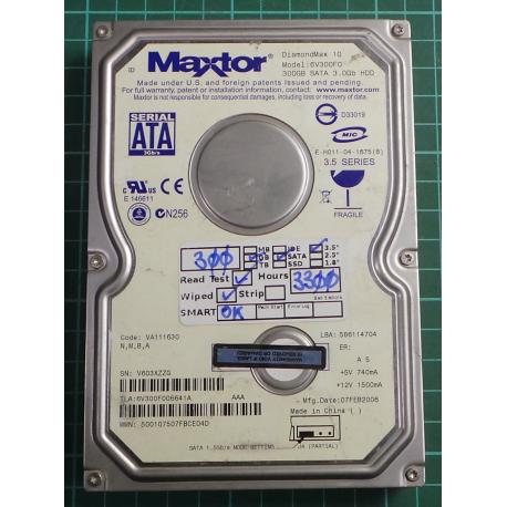 USED Hard Disk, MAXTOR, DiamondMax 10, 6V300F0, VA111630, Desktop, SATA, 300GB