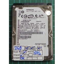 USED, Hard Disk, HITACHI, HTS545025B9A300, 5K500.B-250, P/N: 0A74422, Laptop, SATA, 250GB