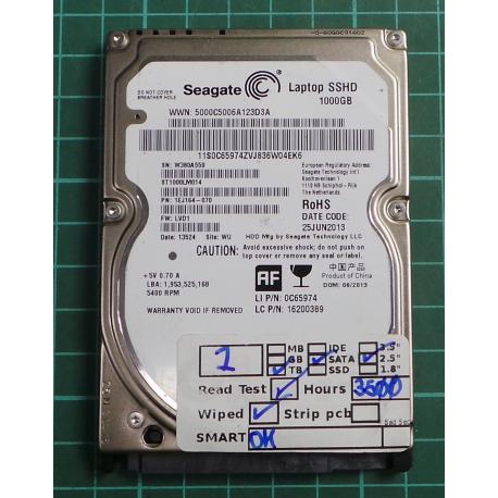 USED, Hard Disk, Seagate, Laptop SSHD , ST1000LM014, P/N: 1EJ164-070, Firmware: LVD1, Laptop, SATA, 1TB