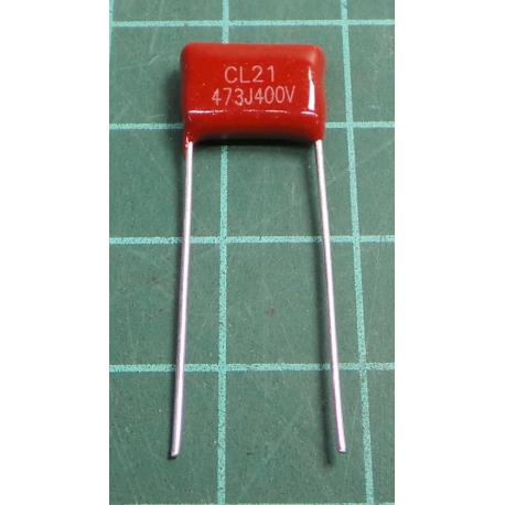 Capacitor: polyester, 47nF, 400VDC, 10mm, ±10%, 12x3.7x8.6mm, MKT