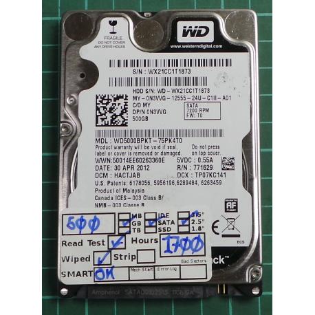 USED, Hard Disk, WD5000BPKT, WD Black, WD5000BEKT-75PK4T0, Laptop, SATA, 500GB