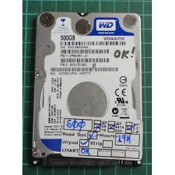 USED, Hard Disk, WD5000LPVX, WD Scorpio, WD5000LPVX-16V0TT3, Laptop, SATA, 500GB