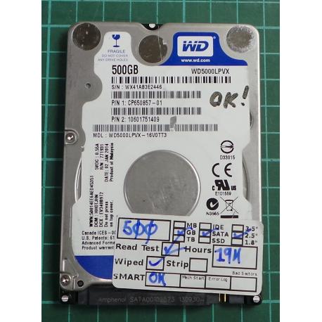 USED, Hard Disk, WD5000LPVX, WD Scorpio, WD5000LPVX-16V0TT3, Laptop, SATA, 500GB