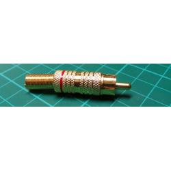 RCA plug metal gold plated, red stripe 