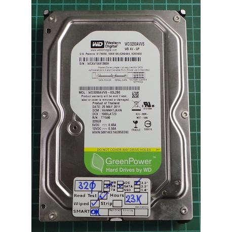 USED, Hard Disk, WD3200AVVS, WD AV-GP, WD3200AVVS-63L2B0, Desktop, SATA, 320GB