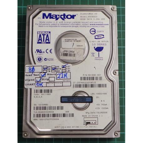 USED Hard Disk, MAXTOR, DiamondMax 10, 6V080E0, VA111680, P/N: 391336-001, Desktop, SATA, 80GB