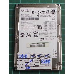 USED, Hard Disk, FUJITSU, MHV2100BH PL, P/N: CA06672-B35500TW, Laptop, SATA, 100GB