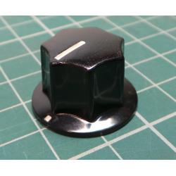 Knob, with pointer, Bakelite, Pr.hříd: 6.35 mm, Ø19x12,7mm, black