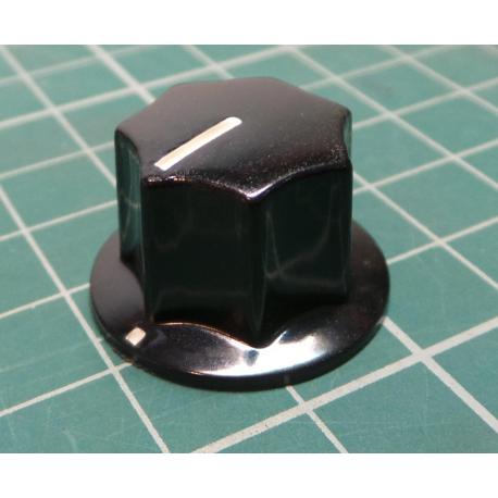 Knob, with pointer, Bakelite, Pr.hříd: 6.35 mm, Ø19x12,7mm, black