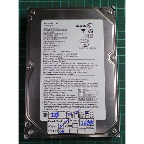 USED, Hard Disk, Seagate, Barracuda 7200.7, ST3120026A, P/N: 9W2083-306, Firmware: 8.54, Desktop, IDE , 120GB
