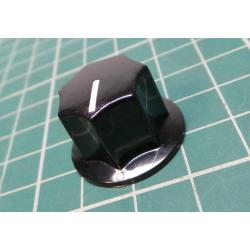 Knob, with pointer, Bakelite, Pr.hříd: 6mm, Ø23,6x15,7mm, black