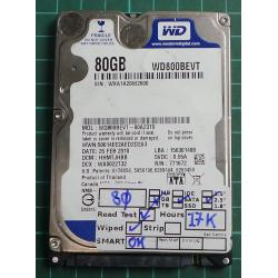 USED, Hard Disk, WD800BEVT, WD Scorpio, WD800BEVT-00A23T0, Laptop, SATA, 80GB