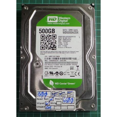 USED, Hard Disk, WD5000AZDX, WD Caviar, WD5000AZDX-00SC2B0, Desktop, SATA, 500GB