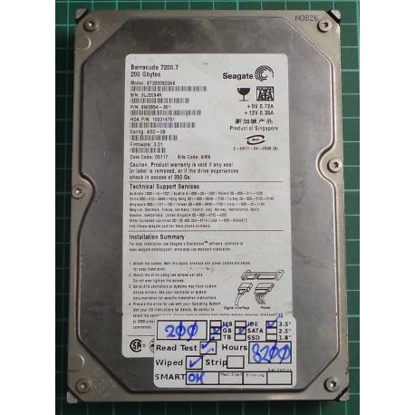 USED, Hard Disk, Seagate, Barracuda 7200.7, ST3200822AS, P/N: 9W2854-301, Firmware: 3.01, Desktop, SATA , 200GB
