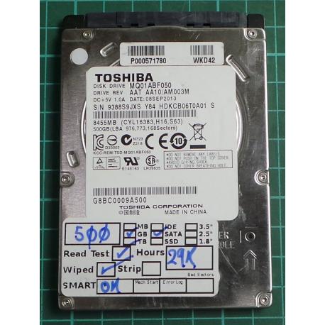 USED, Hard Disk, TOSHIBA, MQ01ABF050, AAT AA10/AM003M, Laptop, SATA, 500GB