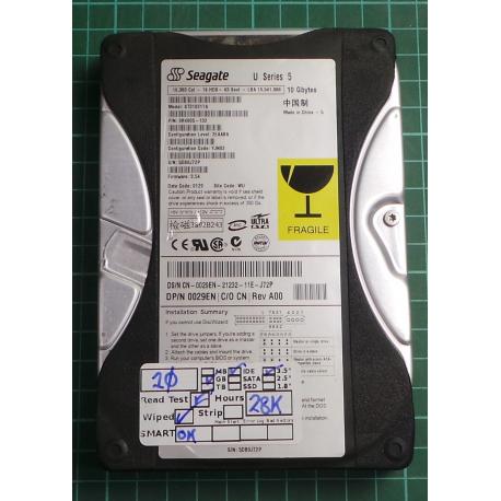 USED, Hard Disk, Seagate, U Serie 5, ST310211A, P/N: 9R4005-132, Firmware: 3.54, Config: YJN02, Desktop, IDE ,10GB