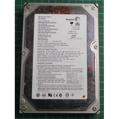 USED, Hard Disk, Seagate, Barracuda 7200.7, ST340014A, P/N: 9W2005-314, Firmware: 3.06, Config: D5D-02, Desktop, IDE , 40GB