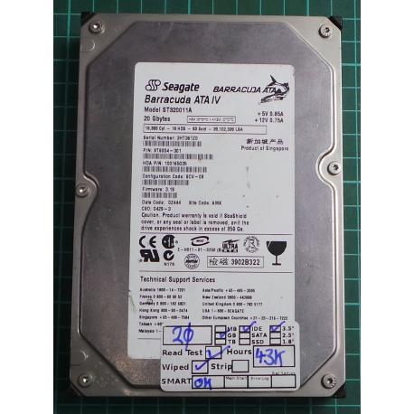 USED, Hard Disk, Seagate, Barracuda ATA IV, ST320011A, P/N: 9T6004-301, Firmware: 3.19, Config: SCV-09, Desktop, IDE, 20GB