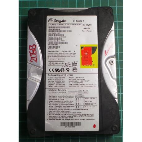 USED, Hard Disk, Seagate, U Series 5, ST320413A, P/N: 9FZ162-302, Firmware: 3.39, Config: YMJ04, Desktop, IDE , 20GB