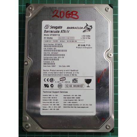 USED, Hard Disk, Seagate, Barracuda ATA IV, ST320011A, P/N: 9T6004-301, Firmware: 3.19, Config: SCV-08, Desktop, IDE, 20GB