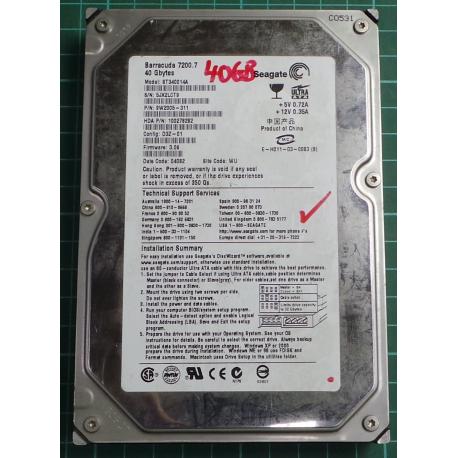 USED, Hard Disk, Seagate, Barracuda 7200.7, ST340014A, P/N: 9W2005-311, Firmware: 3.06, Config: D3Z-01, Desktop, IDE, 40GB