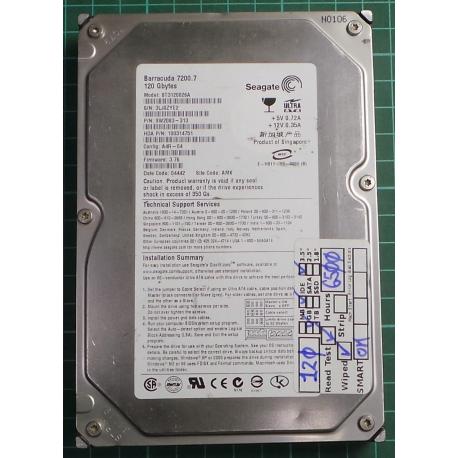 USED, Hard Disk, Seagate, Barracuda 7200.7, ST3120026A, P/N: 9W2083-313, Firmware: 3.76, Config: A4R-04, Desktop, IDE 120GB