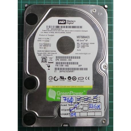 USED, Hard Disk, WD7500AACS, WD Caviar, WD7500AACS-65D6B0, Desktop, SATA, 750GB