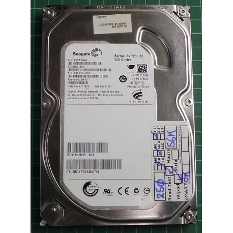 USED, Hard Disk, Seagate, Barracuda 7200.12, ST3250318AS, P/N: 9SL131-024, Firmware: HP40, Desktop, SATA, 250GB
