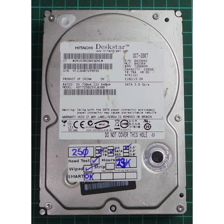 USED, Hard Disk, HITACHI, HDT725025VLA380, P/N: 0A33662, Desktop, SATA, 250GB