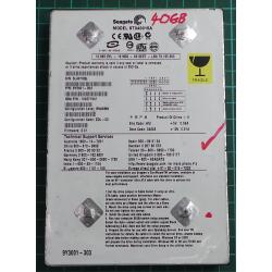 USED, Hard Disk, ST340015A, Seagate, P/N: 9Y3001-303, Firmware: 3.01, Config: ZDL-02, Desktop, IDE, 40GB
