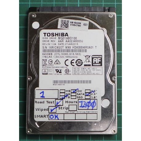 USED, Hard Disk, TOSHIBA, MQ01ABD100, AAR AA02/AX003J, Laptop, SATA, 1TB