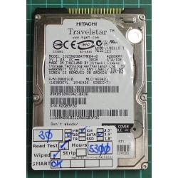 USED, Hard Disk, HITACHI, IC25N030ATMR04-0, P/N: 08K0910, Laptop, IDE, 30GB