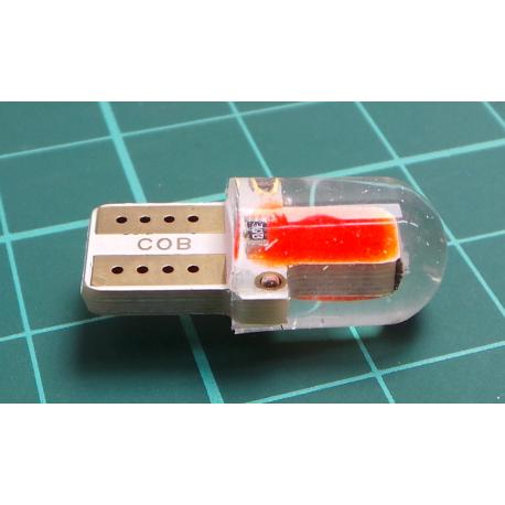Žárovka LED T10 12V červená, COB, silica