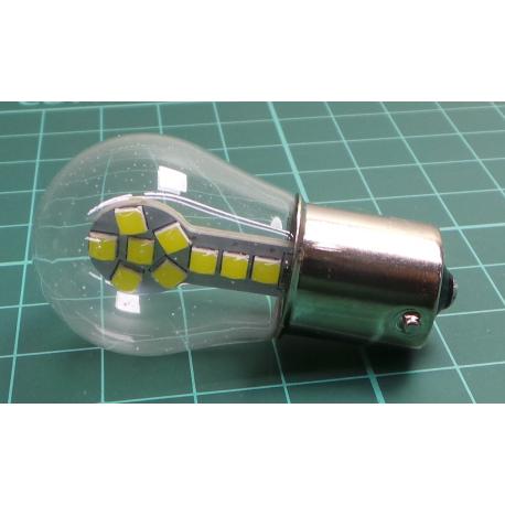 Žárovka LED Ba15S 12V bílá, 18x SMD3030, skleněný kryt