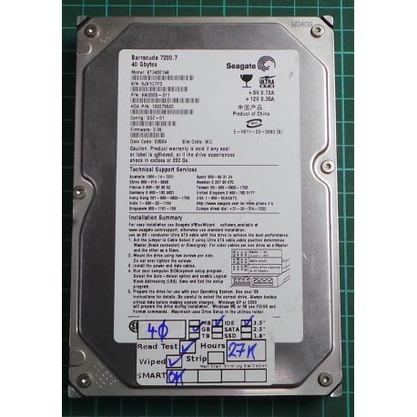 USED, Hard Disk, Seagate, Barracuda 7200.7, ST340014A, P/N: 9W2005-311,Firmware: 3.06,Config: D3Z-01,Desktop,SATA,250GB