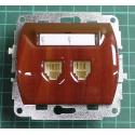 Dual telephone outlet from euro wallbox, Light Mahogany, We don't have the plastic frames for these, IP20