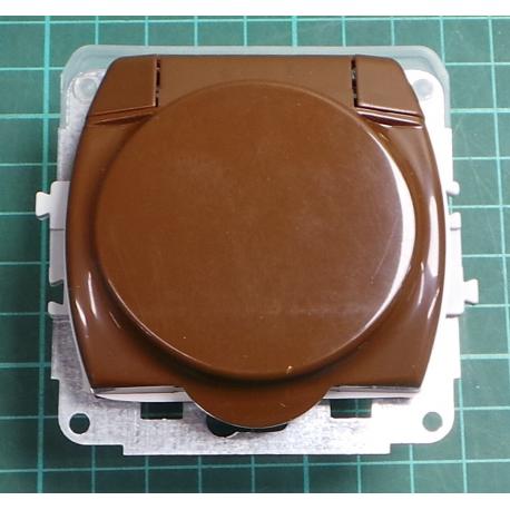 Strojek zasuvka jednonasobna + kryt hnedy IP20 16A 250V