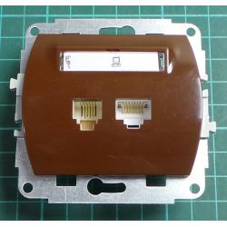 Stojanek zasuvka PC 8 kontaktu+ TEL.4 kontaktu+ kryt hnedy IP20, 4GTK