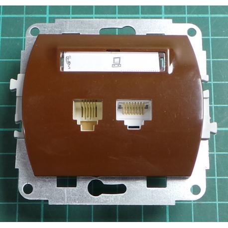 Stojanek zasuvka PC 8 kontaktu+ TEL.4 kontaktu+ kryt hnedy IP20, 4GTK