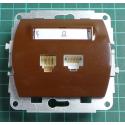 Telephone and Ethernet outlet from euro wallbox, Brown, We don't have the plastic frames for these, IP20, 4GTK
