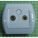 Radio and TV Antenna outlet from euro wallbox, Blue, 1.5dB, IP20, 3XA04R